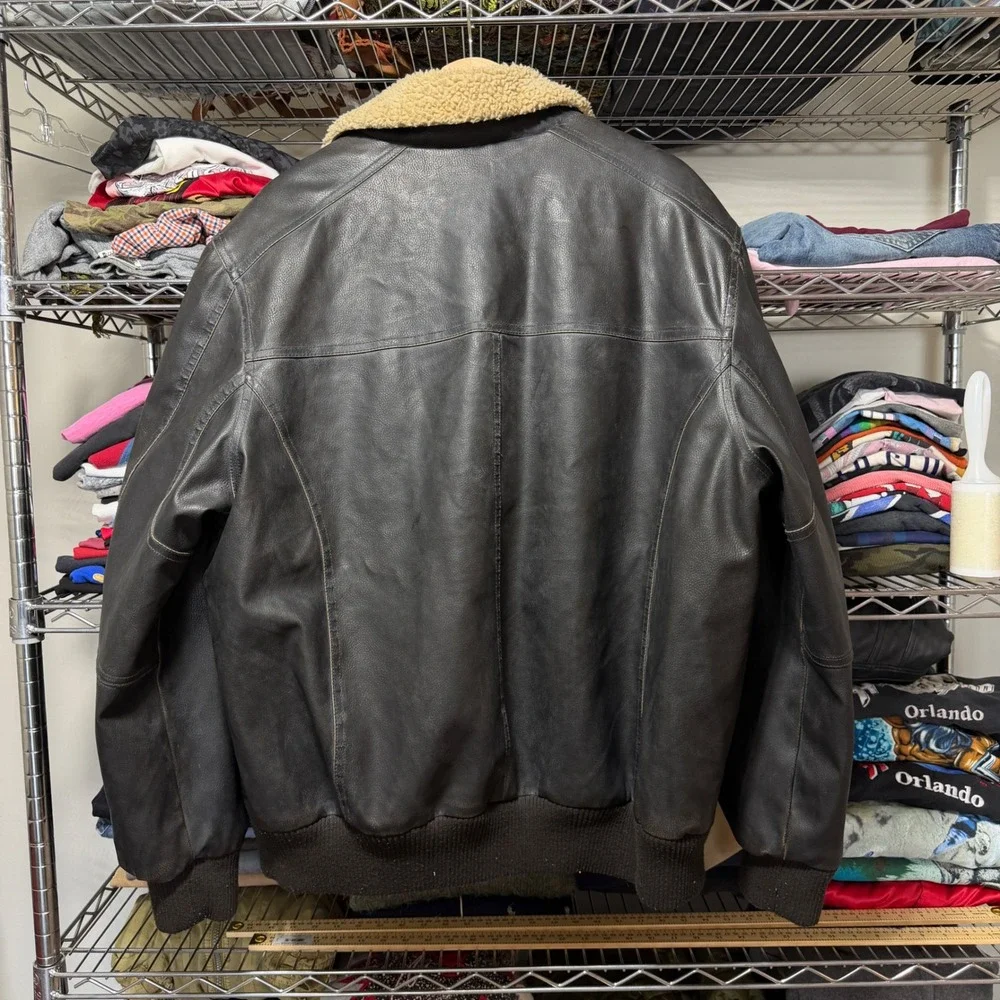 Levi's Bomber Jacket Men's XXL Brown Faux Leather Sherpa Collar Aviator Flight